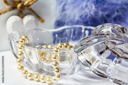 Hearts Still Life with Pearls and Feather Boa