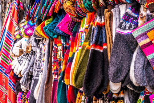 Different colorful laces on the souvenir store in Bolivia