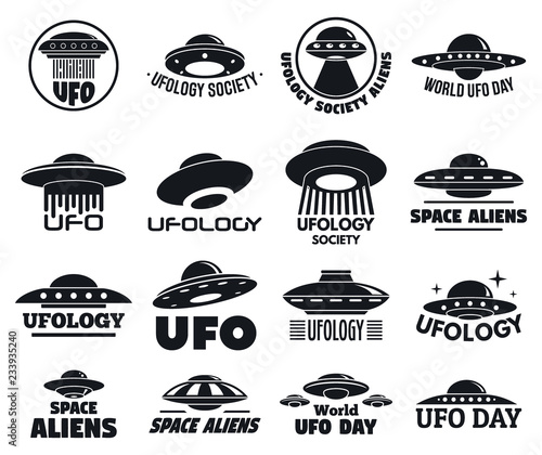 UFO flying logo set. Simple set of UFO flying vector logo for web design on white background