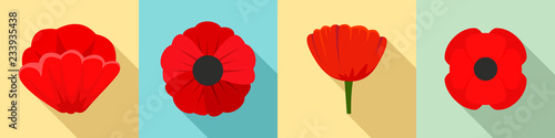 Fotografiet Poppy flowers icon set
