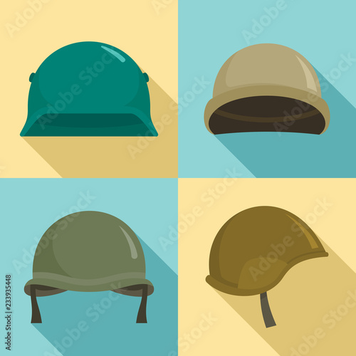 Army helmet icon set. Flat set of army helmet vector icons for web design