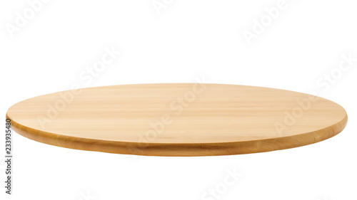 Tableau sur toile Bamboo or wooden rotating tray isolated on white background.