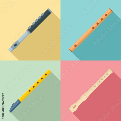 Flute icon set. Flat set of flute vector icons for web design