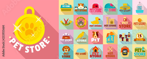 Pet store logo set. Flat set of pet store vector logo for web design