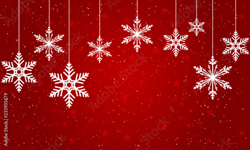 Christmas card with hanging paper snowflakes