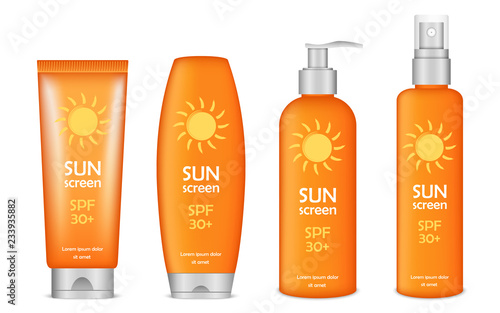 Sunscreen icon set. Realistic set of sunscreen vector icons for web design isolated on white background photo