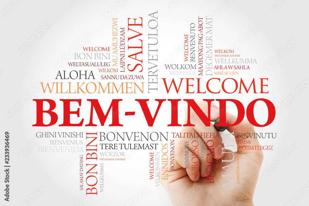 Bem-Vindo (Welcome in Portuguese) word cloud with marker in different ...