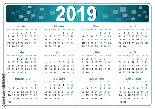 Calendrier 2019 simple - facilement éditable - police non vectorisée