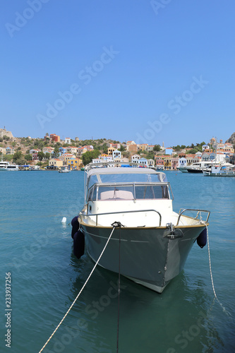 Boat tied at Kastellorizo Port,Greece