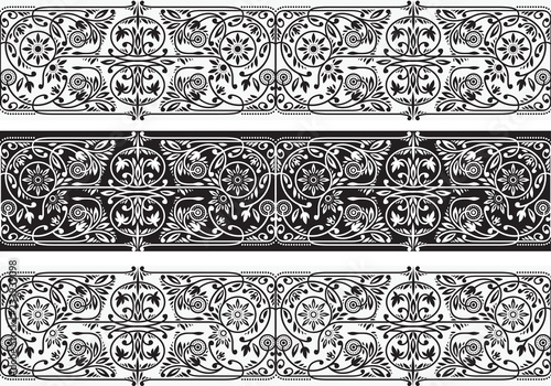 Black and White Floral Seamless Borders Collection