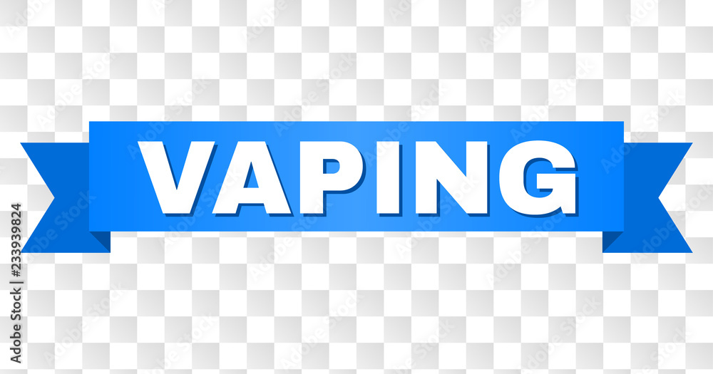 VAPING text on a ribbon. Designed with white caption and blue stripe ...