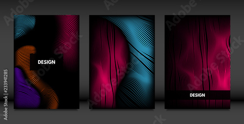 Wavy Lines in Movement. Abstract Backgrounds with Vibrant Gradient and Volume Effect in Modern Style. 3D Vector Abstraction with Distorted Shapes. Wavy Lines for Cover, Magazine, Poster, Brochure.