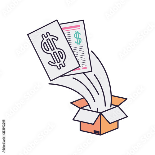 cardboard box with dollar symbol in document