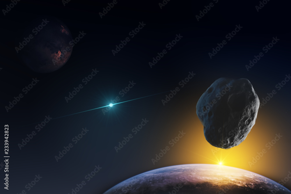 Naklejka premium fantastic representation of the planets in the infinite space of the universe and the rays of the rising sun. Elements of this image furnished by NASA.