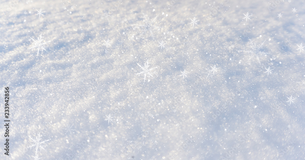 Winter snow background, blue color, snowflakes, Winter snow background, blue color, snowflakes, sunlight, macro.