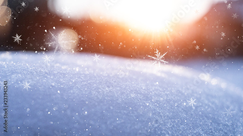 Winter snow background, blue color, snowflakes, Winter snow background, blue color, snowflakes, sunlight, macro. © MiaStendal