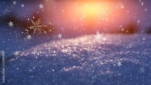 Winter snow background, blue color, snowflakes, Winter snow background, blue color, snowflakes, sunlight, macro. © MiaStendal