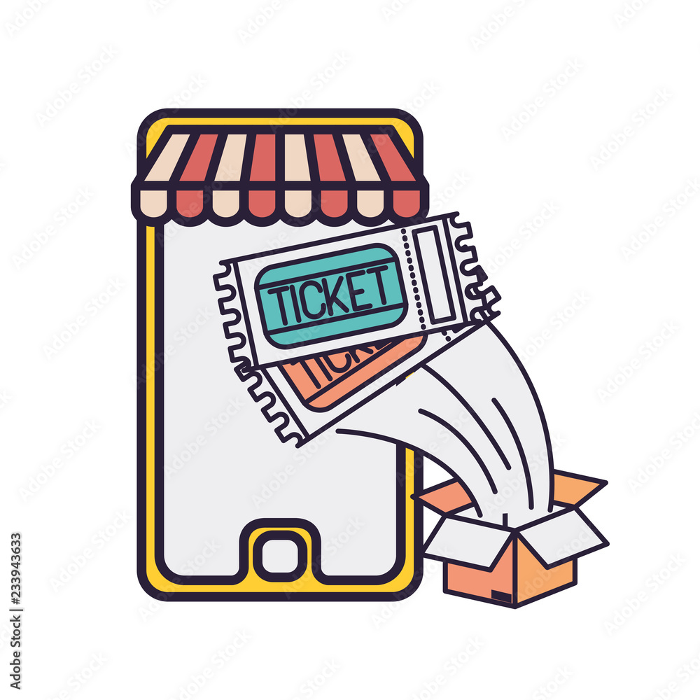 Naklejka premium smartphone with tickets and cardboard box