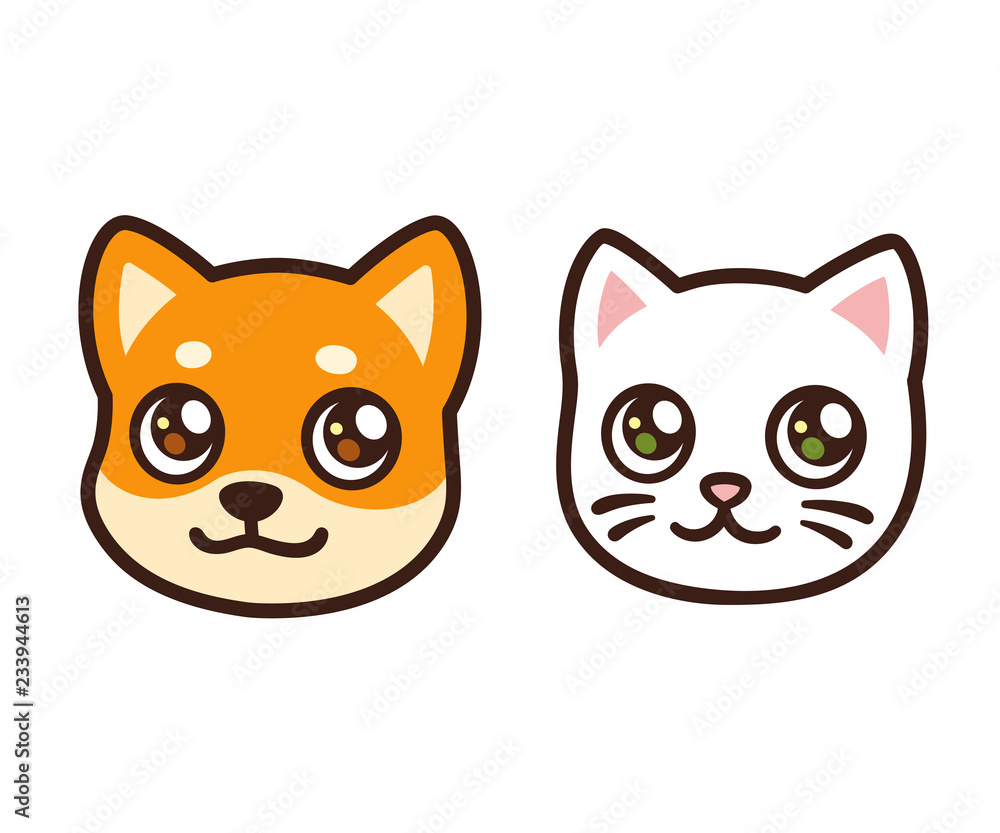 Cartoon cat and dog face Stock Vector | Adobe Stock