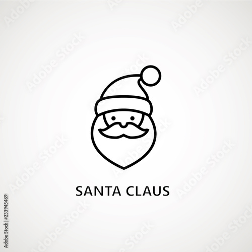 santa claus face beard moustache happy xmas christmas new year outline thin line vector icon black on white background.