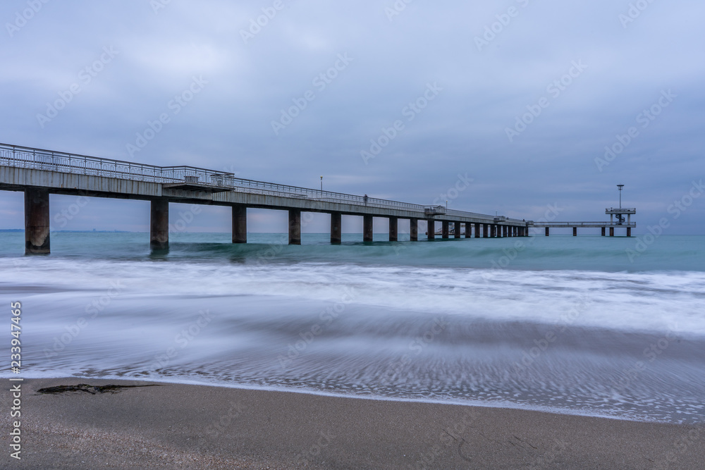 The Pier of Burgas in cold winter morning. Symbol of Burgas. 