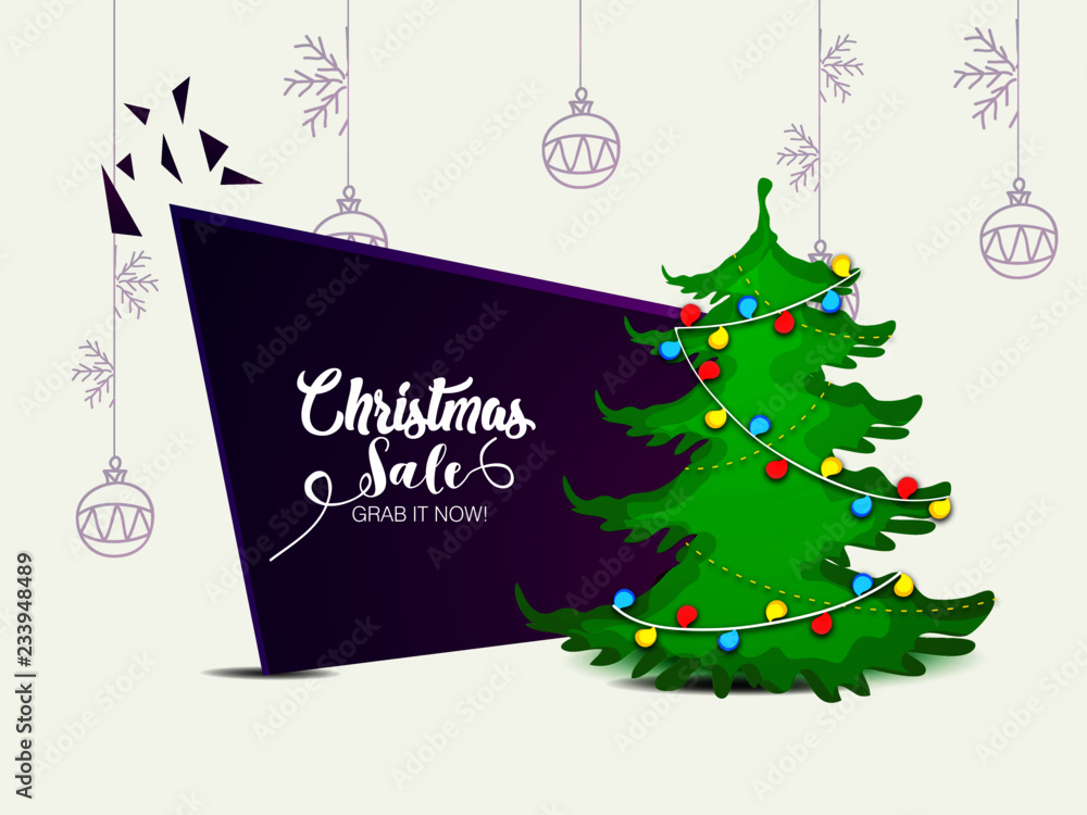 Christmas tree with abstract frame background design for Merry Christmas Promotional Banner.