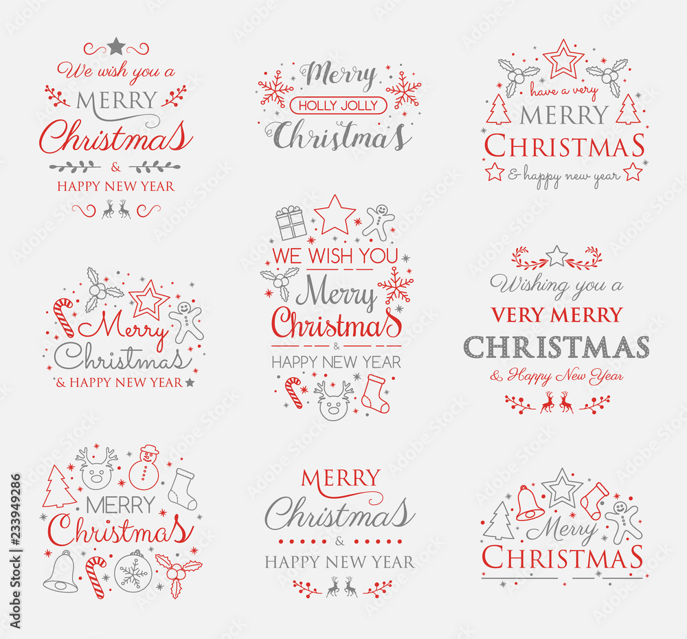 Set with Christmas decorations and greetings. Vector. Set with Christmas decorations and greetings. Vector.