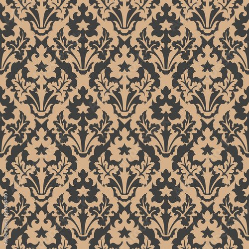 Vector damask seamless retro pattern background botanic garden leaf plant cross kaleidoscope