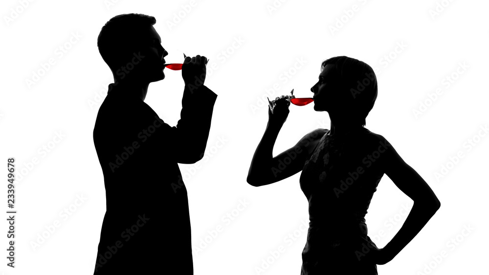 Young male and female drinking wine, friends celebrating birthday party, alcohol