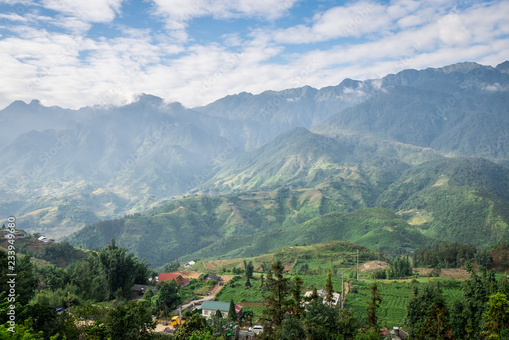 Aerial view of Sapa, Vietnam. Sapa is one of the must-visit locations in the north of Vietnam with its cool weather and the beutiful scenes