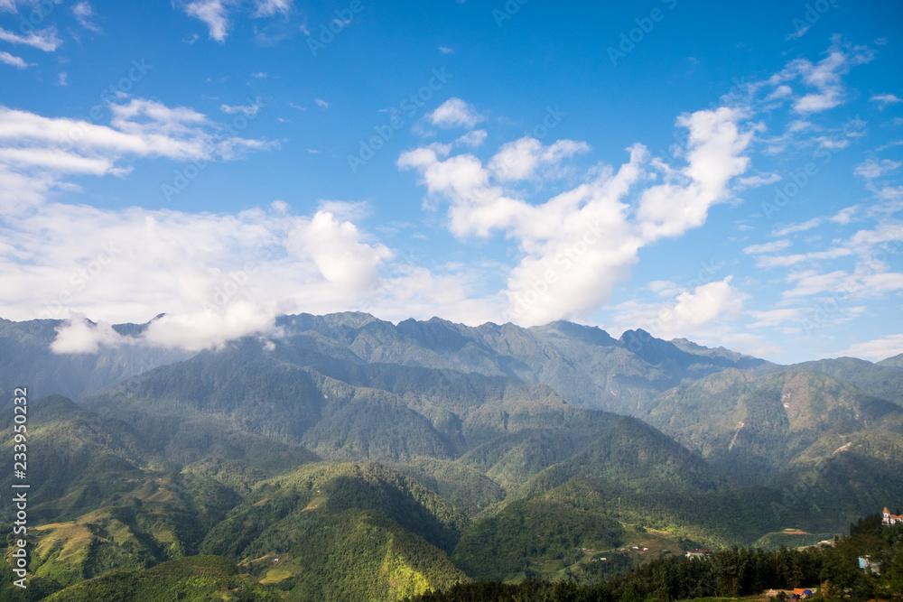 Aerial view of Sapa, Vietnam. Sapa is one of the must-visit locations in the north of Vietnam with its cool weather and the beutiful scenes