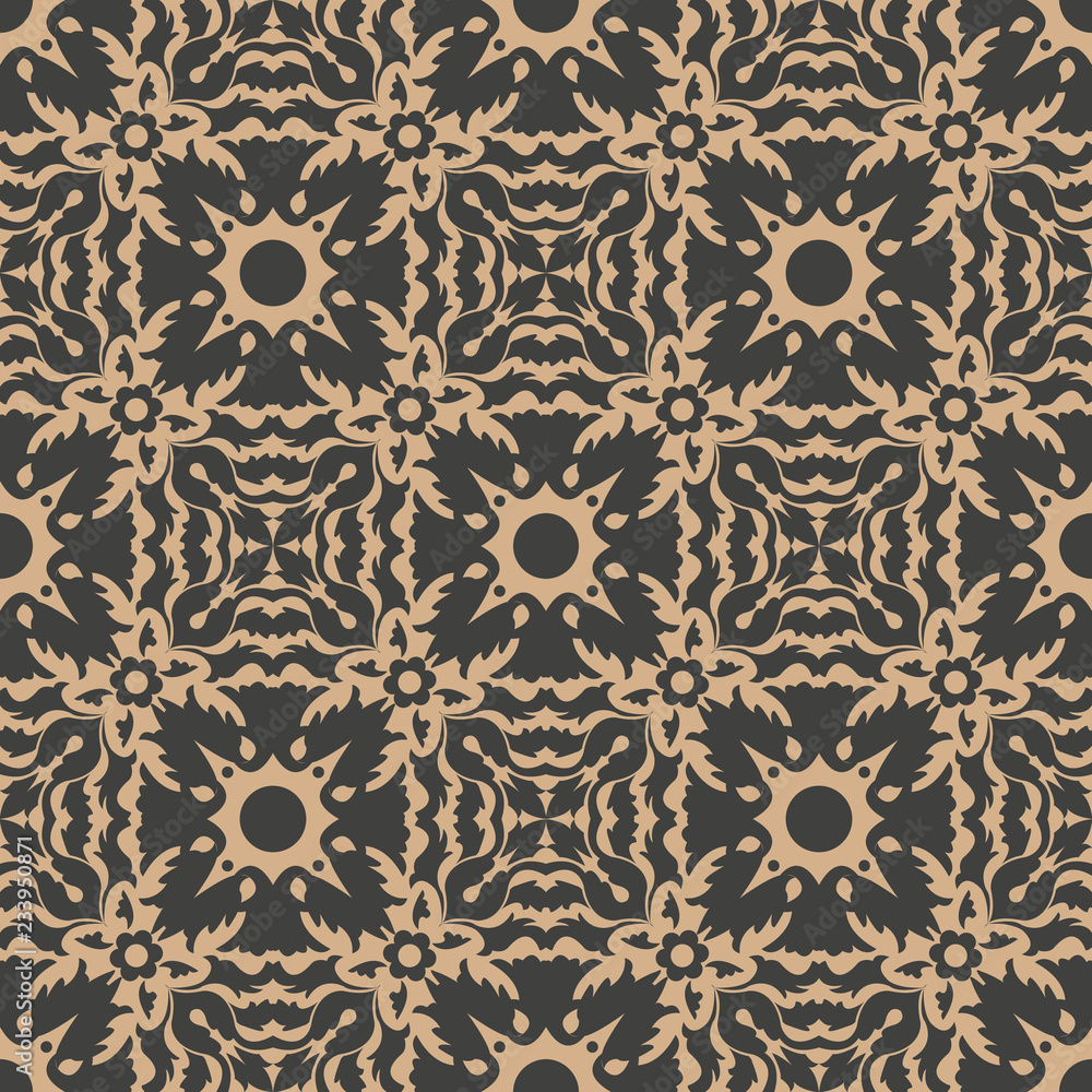 Vector damask seamless retro pattern background spiral curve cross leaf frame kaleidoscope