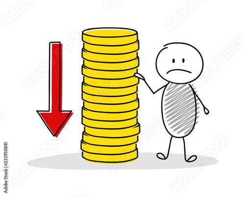 Funny cartoon character with coin stack. Vector.