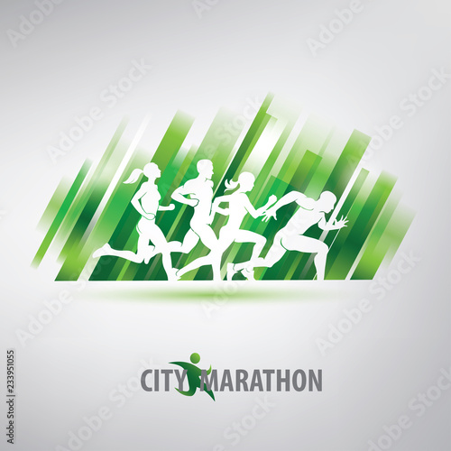 running people silhouettes, stylized vector background, sport and competition concept