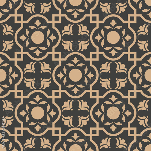 Vector damask seamless retro pattern background curve cross round leaf frame chain flower