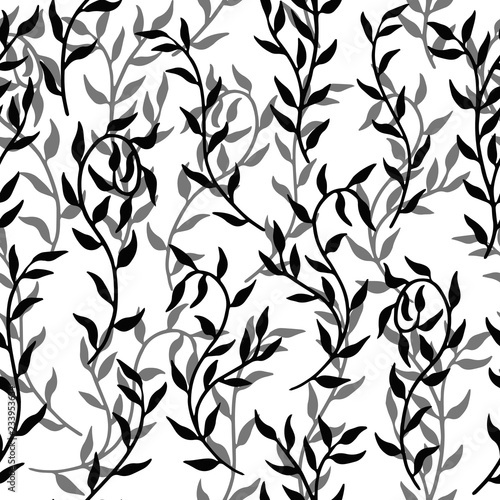 Fotografiet Liana spreads leaves creeper seamless pattern background monochrome vector