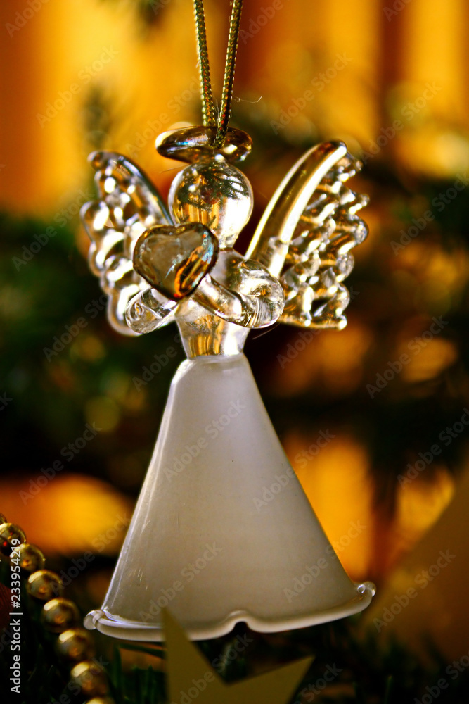 Toy glass angel decoration on the xmas tree