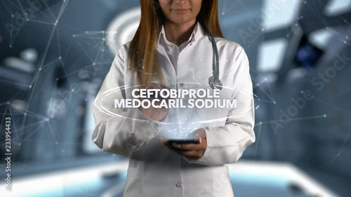 Female Doctor Hologram Medicine Ingrident CEFTOBIPROLE MEDOCARIL SODIUM photo