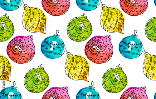 Watercolor xmas retro baubl...