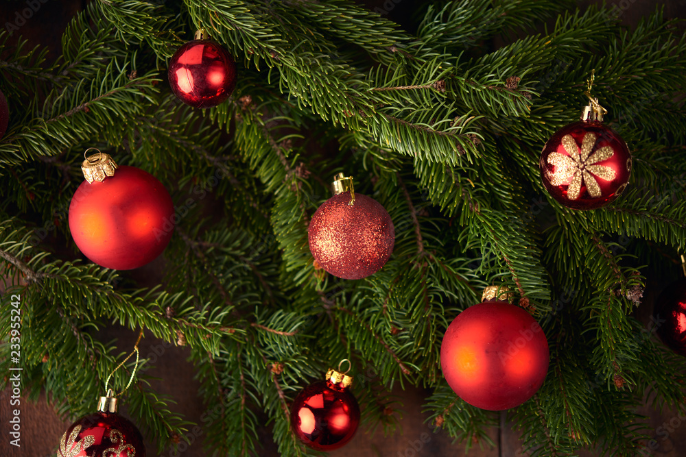 Fototapeta premium christmas background with fir tree and decoration
