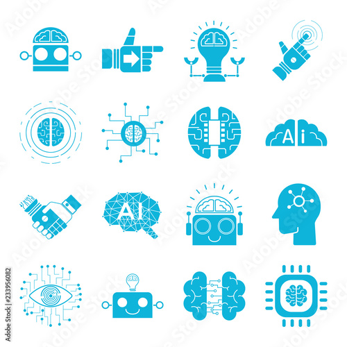 AI line icon set in blue color