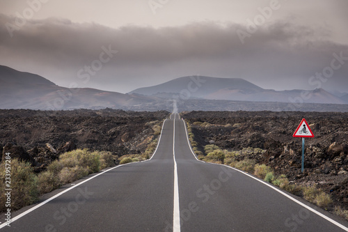 Endless road in Lanzarote, Spain
