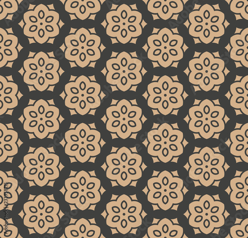 Vector damask seamless retro pattern background polygon curve cross flower oriental kaleidoscope