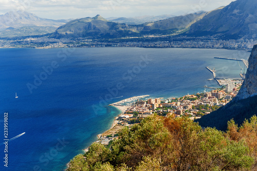 Panoramic view from Mount Pelegrino in Palermo, Sicily. Italy.