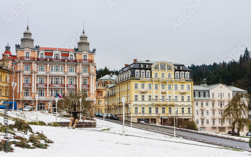 Hotel Hvezda-Imperial-Neapol. Spa center of small west Bohemian spa town Marianske Lazne (Marienbad) in winter - Czech Republic