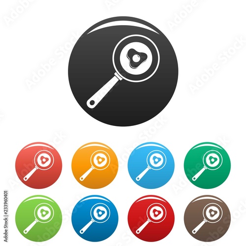 Cooked egg icons set 9 color vector isolated on white for any design