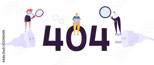 Website Under Construction. 404 Page Maintenance with Characters Workers in Uniform Repairing Network Problem. Web Page Not Found. Vector illustration