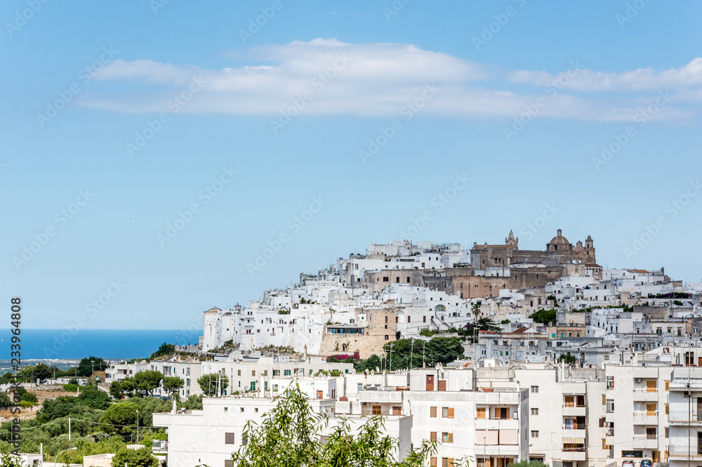 Panoramic view of the medieval white village of Ostuni
