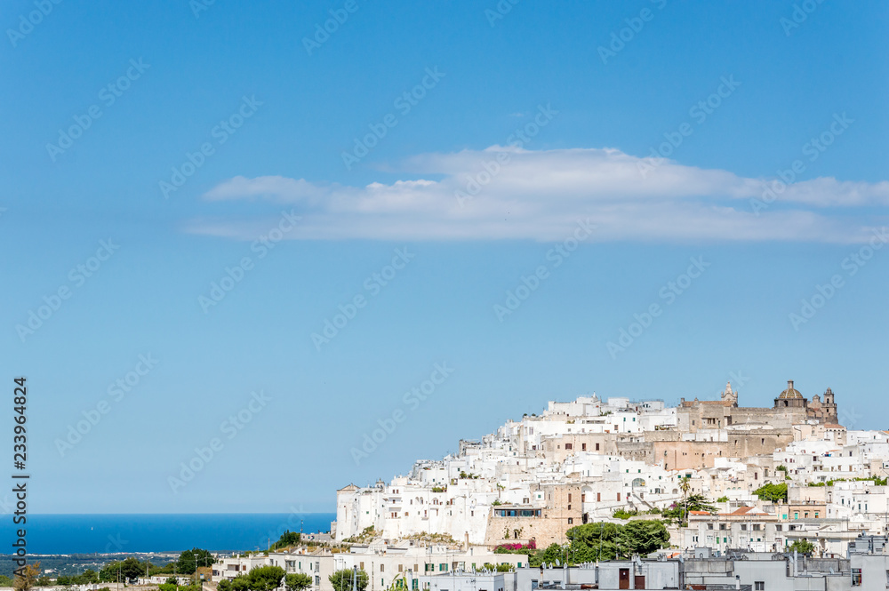 Panoramic view of the medieval white village of Ostuni