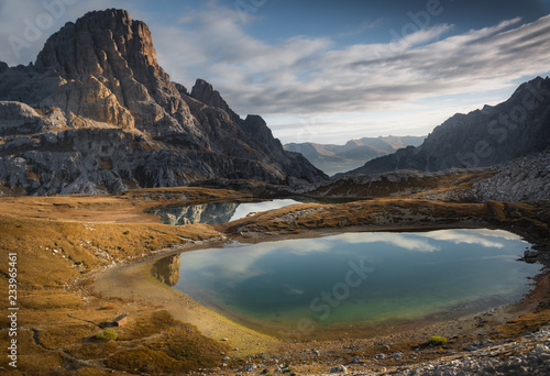 Laghi dei Piani (Piani Lake) - mountain lakes near refuge Locatelli in Dolomites, Italy.